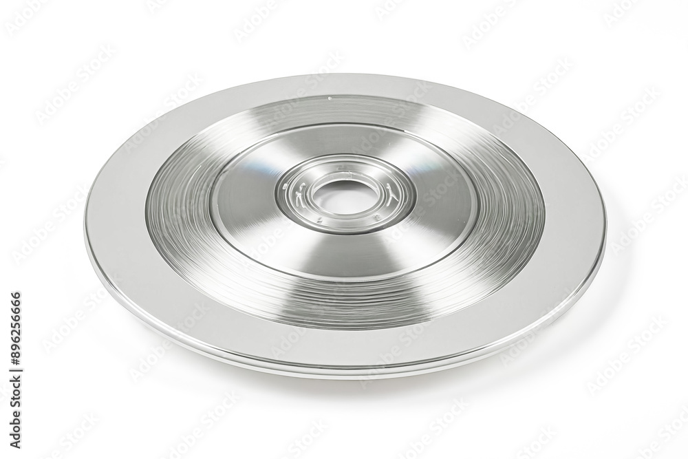 Silver circular disc with concentric grooves and a central hole Silver circular disc with concentric grooves and a central hole