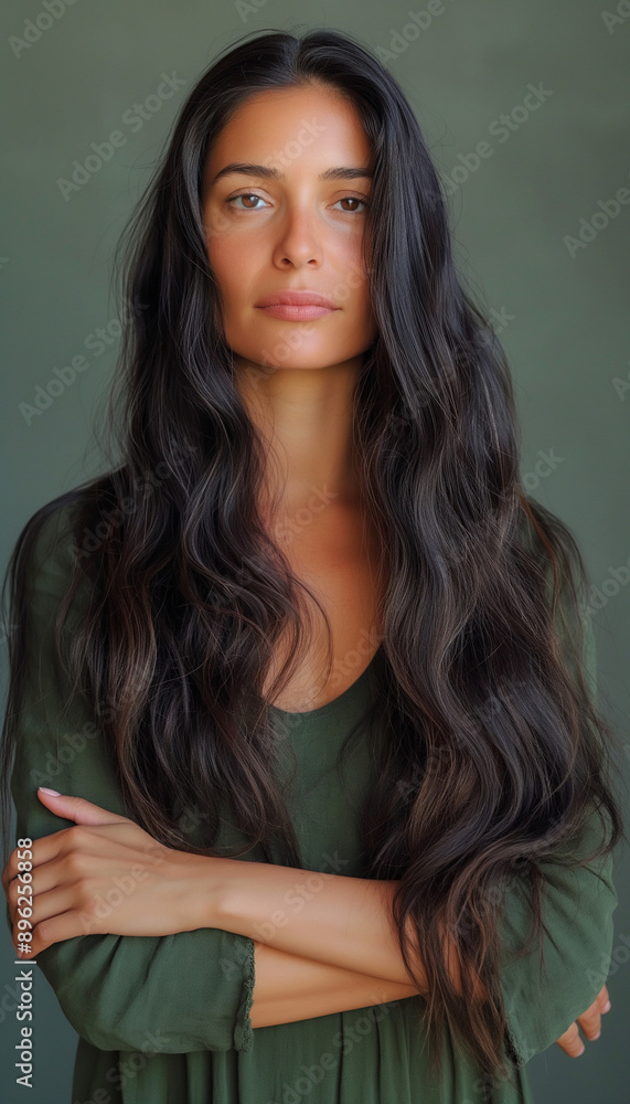 Mulher brasileira bonita de 30 anos com cabelo longo e penteado, fundo chroma key, cinematográfico, mostrando os braços IA Generativa Mulher brasileira bonita de 30 anos com cabelo longo e penteado, fundo chroma key, cinematográfico, mostrando os braços IA Generativa