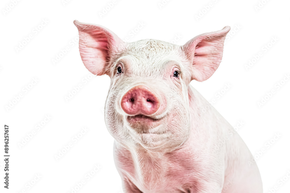 Close-up of a pink piglet looking at the camera Close-up of a pink piglet looking at the camera