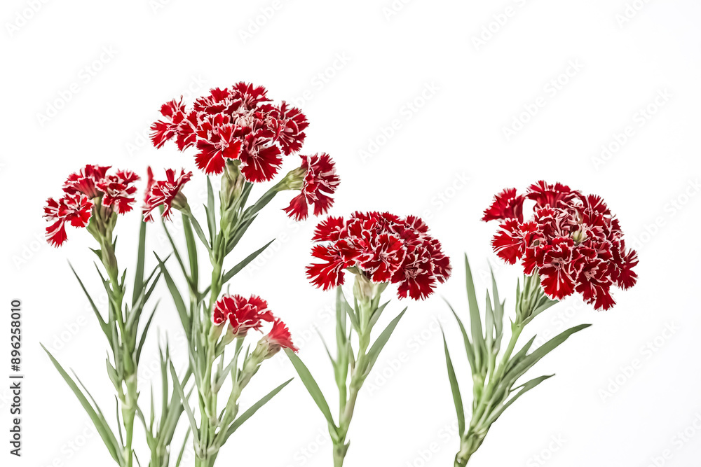 Red and White Carnations on White Background Red and White Carnations on White Background