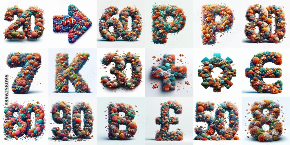 Fototapeta premium Underwater corals Lettering Typeface. AI generated illustration