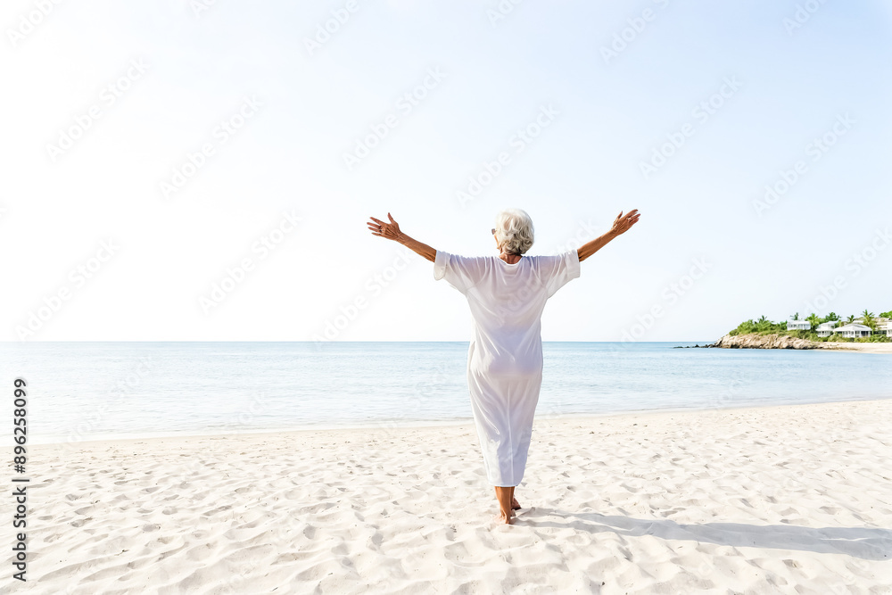 Woman on a beach with her arms outstretched Woman on a beach with her arms outstretched