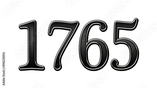 black metal 3d design of number 1765 on white background.