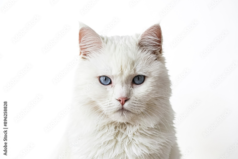 Fototapeta premium White Cat with Blue Eyes Looking at the Camera