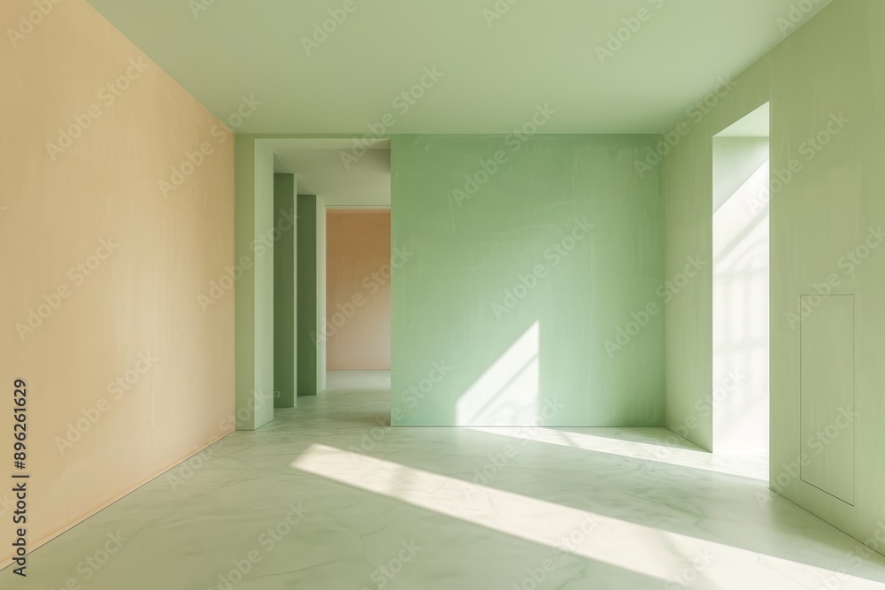 Interior of empty room with green walls, concrete floor and window with sunlight. Interior of empty room with green walls, concrete floor and window with sunlight.