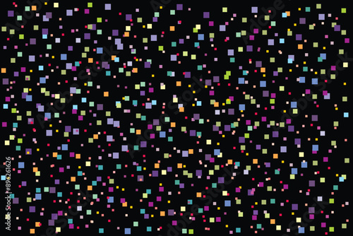 Abstract colored pixels flying in the dark