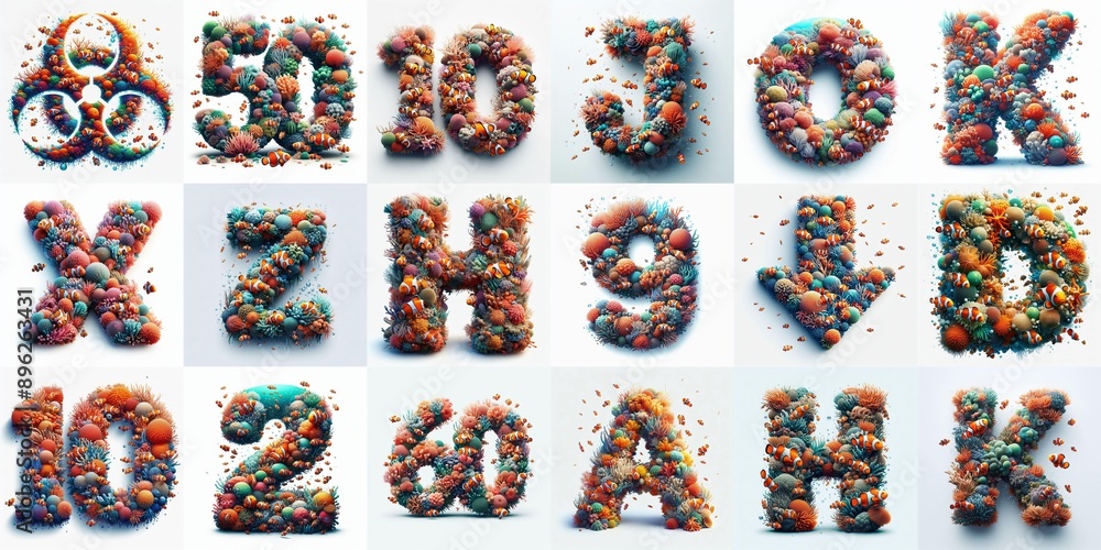 Naklejka premium Underwater corals Lettering Typeface. AI generated illustration