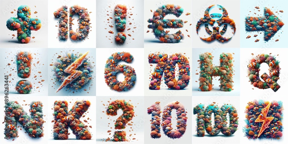 Naklejka premium Underwater corals Lettering Typeface. AI generated illustration