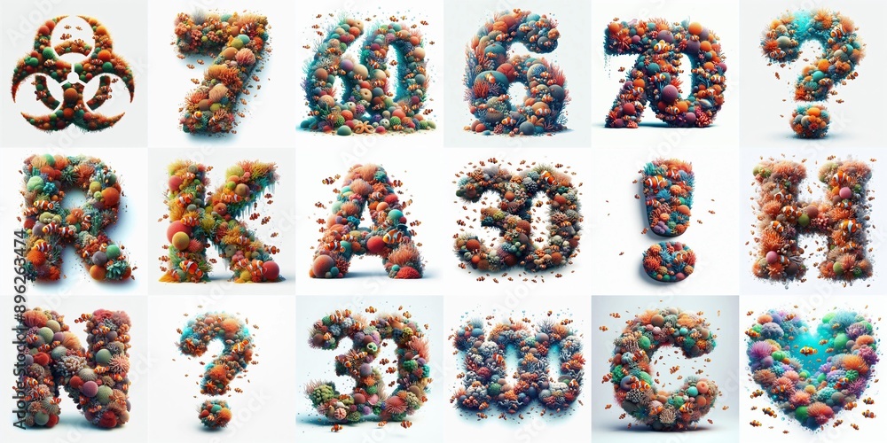 Naklejka premium Underwater corals Lettering Typeface. AI generated illustration