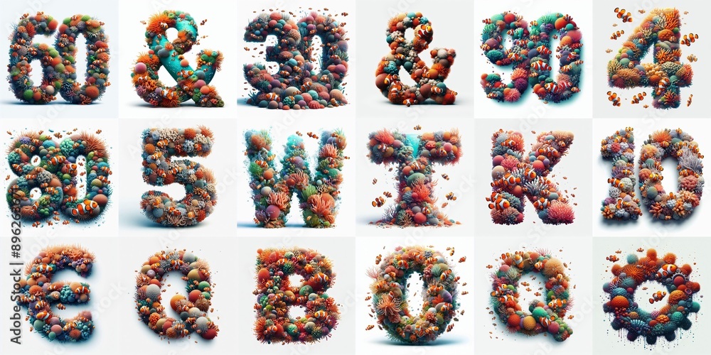 Fototapeta premium Underwater corals Lettering Typeface. AI generated illustration