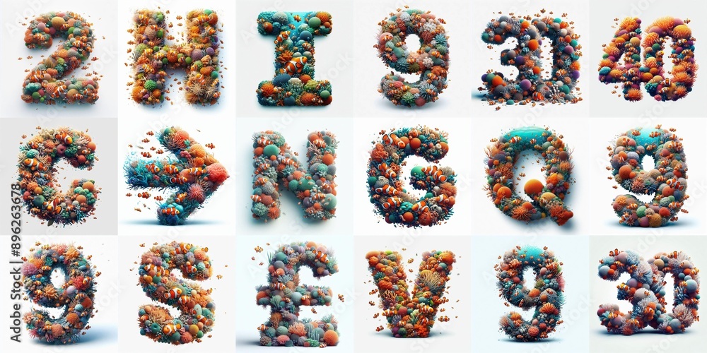 Fototapeta premium Underwater corals Lettering Typeface. AI generated illustration