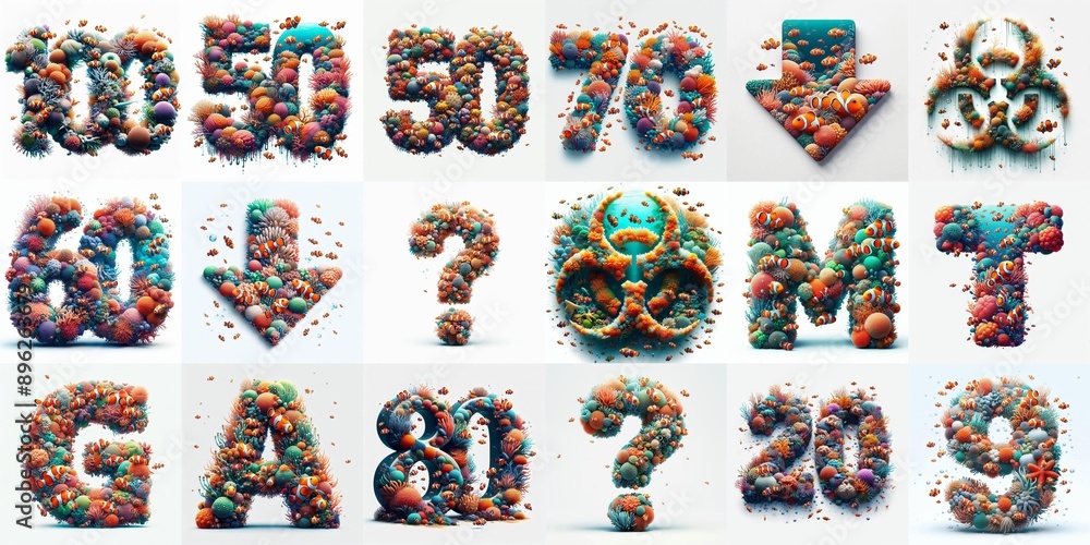 Fototapeta premium Underwater corals Lettering Typeface. AI generated illustration