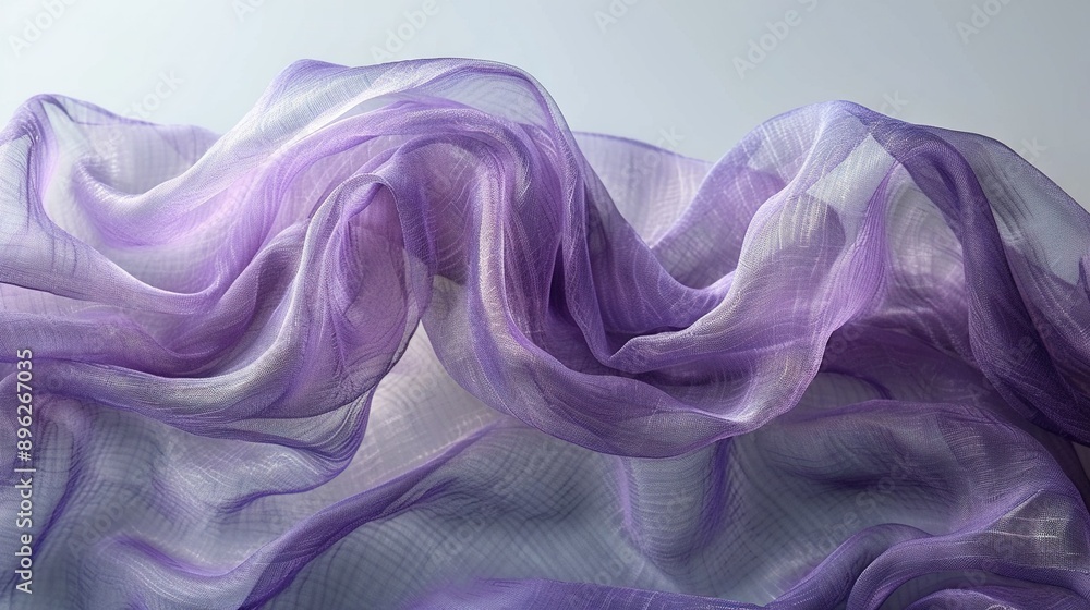 Purple fabric on white background, blurred image of fabric blowing in wind Purple fabric on white background, blurred image of fabric blowing in wind