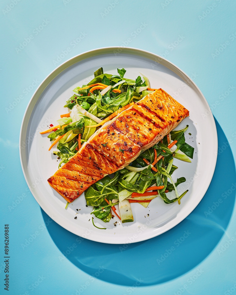 Grilled salmon with vegetables. Grilled salmon with vegetables.
