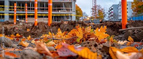 Autumn On The Construction Site, Showcasing Seasonal Change And Progress