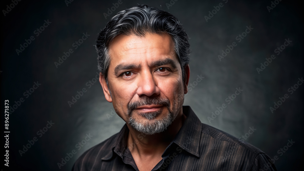 Portrait of a handsome middle-aged Hispanic man against a dark background. Portrait of a handsome middle-aged Hispanic man against a dark background.
