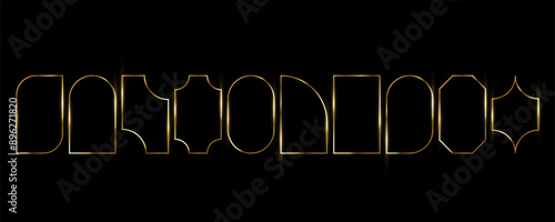 Printgold frame, set of thin liner gold frames, boho, islamic, thin line, editable, elegant with glitter, geometric, gold background, frame vector, gold vector, frame set, luxury