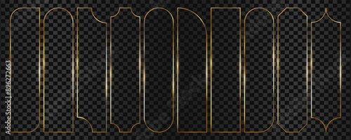 Printgold frame, set of thin liner gold frames, boho, islamic, thin line, editable, elegant with glitter, geometric, gold background, frame vector, gold vector, frame set, luxury