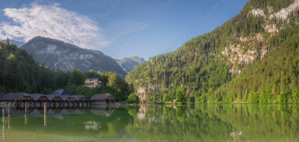 Passenger boat station, pier or dock on Konigsee lake in Berchtesgaden, Germany Passenger boat station, pier or dock on Konigsee lake in Berchtesgaden, Germany