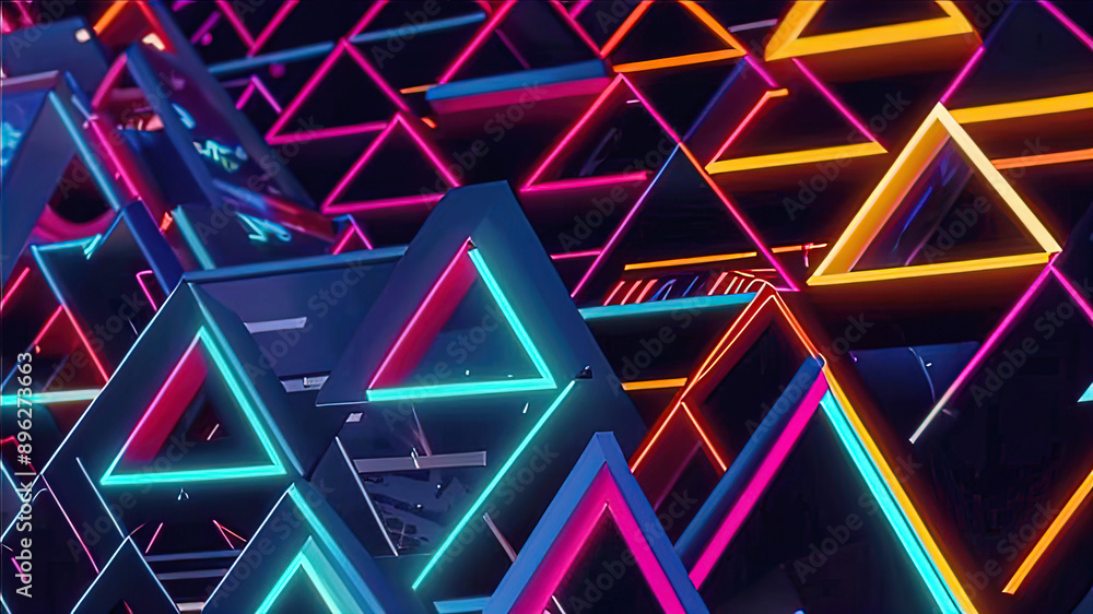Abstract geometric background with triangles and neon light, Abstract geometric background with triangles and neon light,