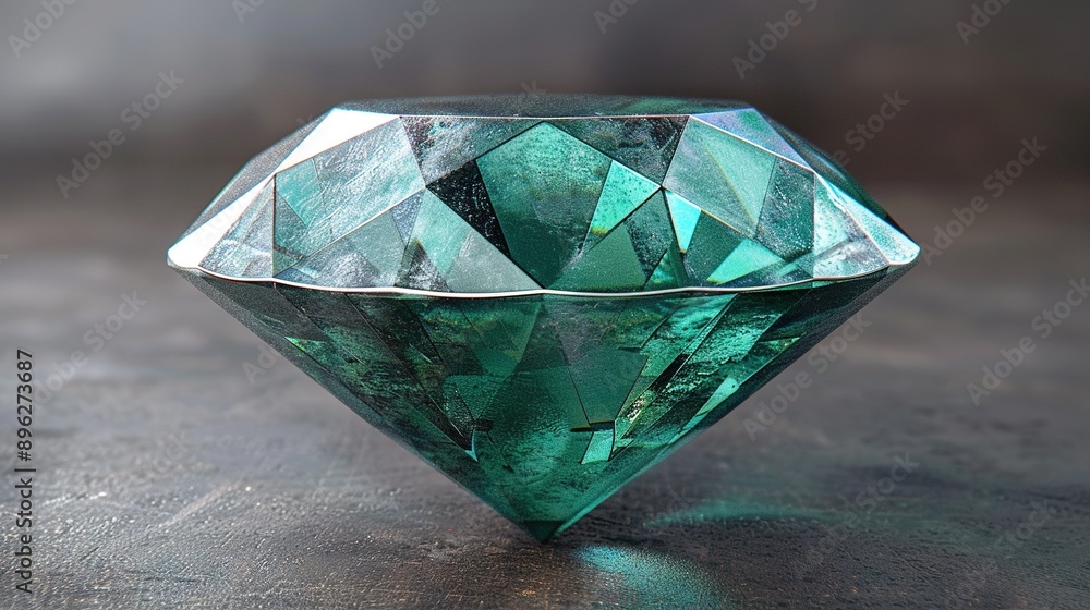 A green diamond rests atop a table beside a black one, bathed in sunlight from above A green diamond rests atop a table beside a black one, bathed in sunlight from above