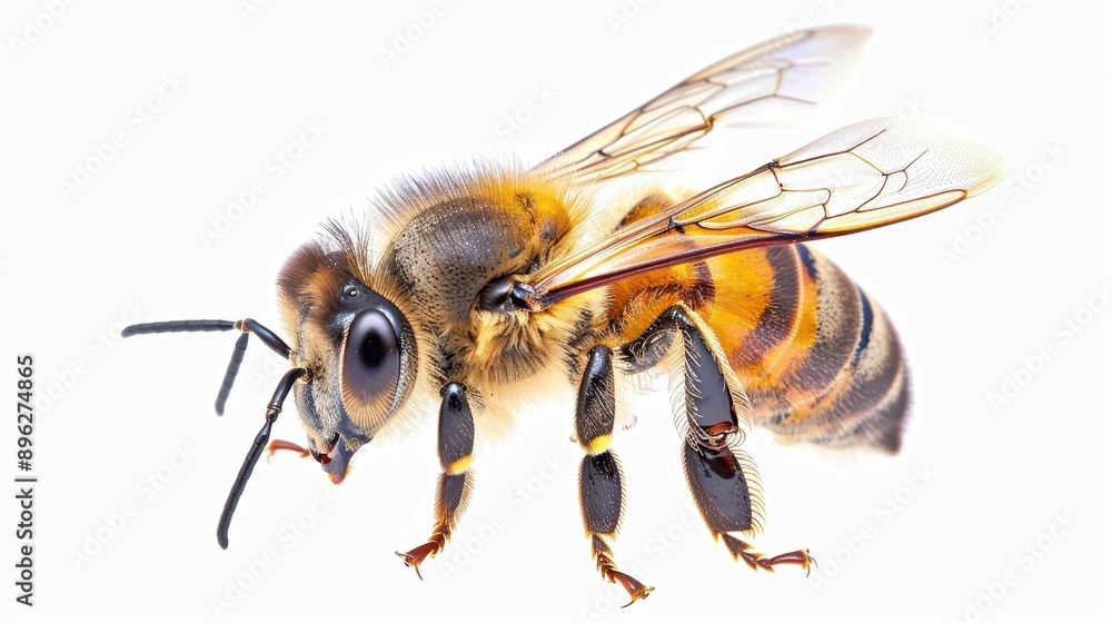 A lovely honeybee, light watercolor, isolate on white background, gathers nectar A lovely honeybee, light watercolor, isolate on white background, gathers nectar