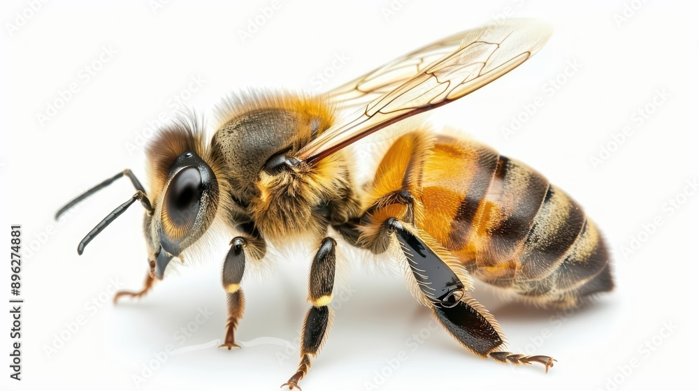 A lovely honeybee, light watercolor, isolate on white background, gathers nectar A lovely honeybee, light watercolor, isolate on white background, gathers nectar
