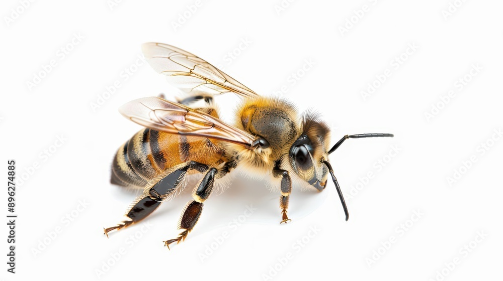 A lovely honeybee, light watercolor, isolate on white background, gathers nectar A lovely honeybee, light watercolor, isolate on white background, gathers nectar