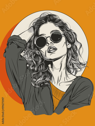 A woman with sunglasses. Vector illustration in grunge style