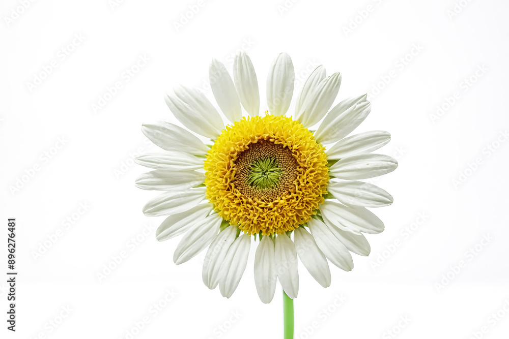 Naklejka premium White Daisy with Yellow Center on White Background