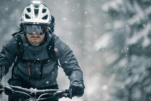 Cyclist Riding Through Snow