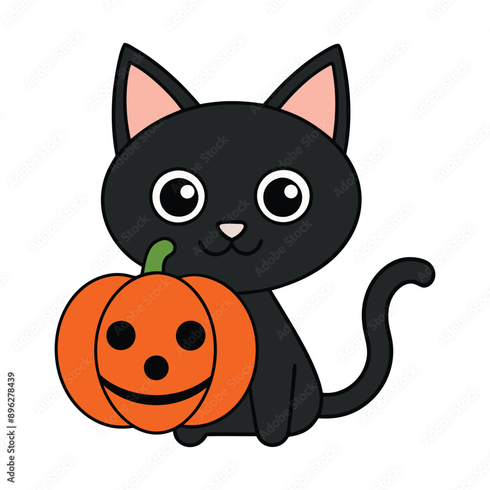 Halloween cat with pumpkin vector illustration. Halloween cat with pumpkin vector illustration.