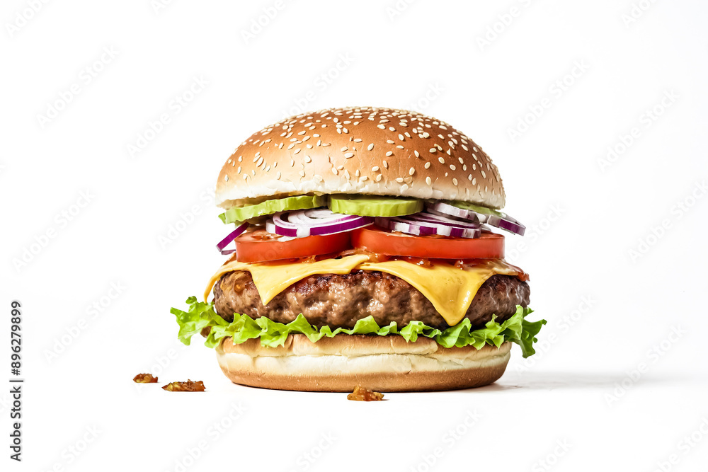 Close Up of a Delicious Cheeseburger with Sesame Seed Bun Close Up of a Delicious Cheeseburger with Sesame Seed Bun