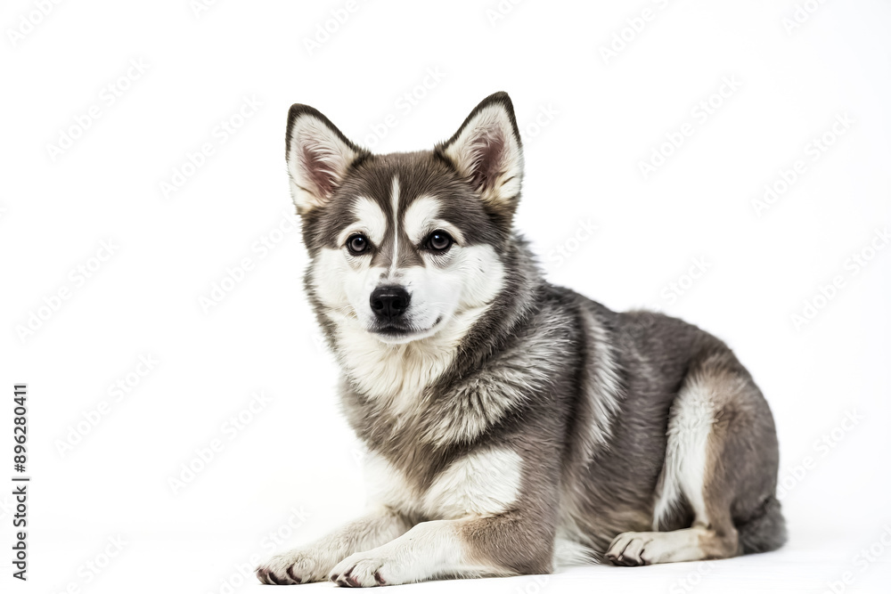 Adorable Husky Puppy Lying Down on White Background Adorable Husky Puppy Lying Down on White Background