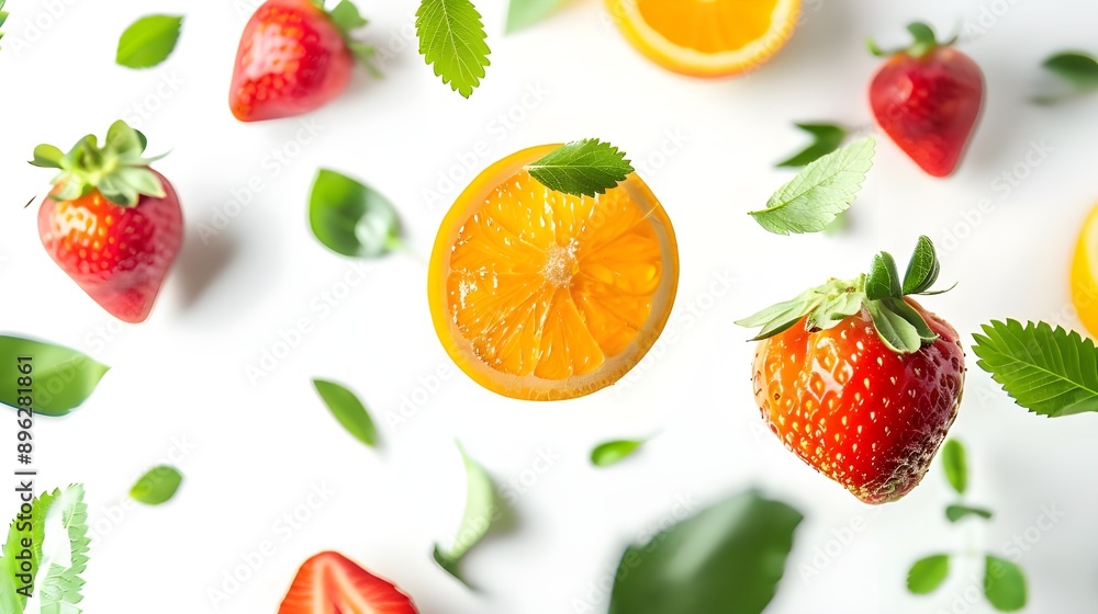 Sliced oranges and mint leaves arrangement. Sliced oranges and mint leaves arrangement.