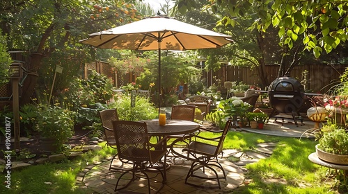 A protected outdoor patio area is ideal for unwinding in the backyard with a glass of juice in the afternoon on warm summer days