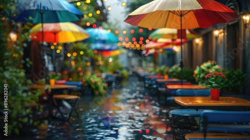 Wallpaper Mural A street cafe with colorful umbrellas. Ai generation. Torontodigital.ca