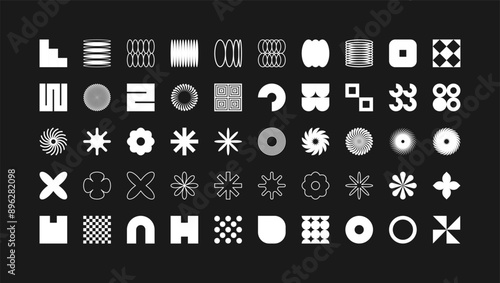 Brutalist geometric shapes, modern symbols. Simple primitive elements and forms. Retro design, trendy contemporary minimalist style, y2k. Vector illustration
