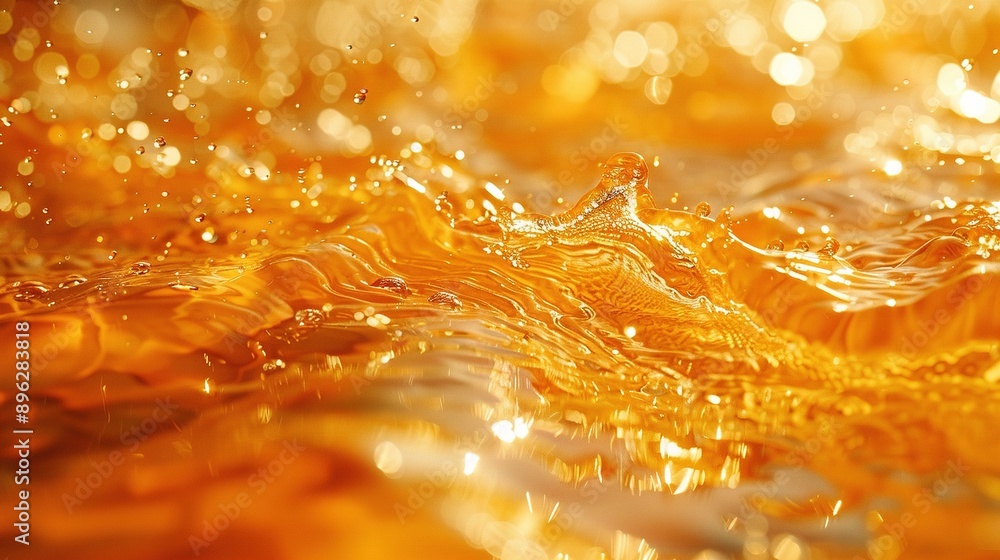A close-up wave of water under yellow light from above and below A close-up wave of water under yellow light from above and below