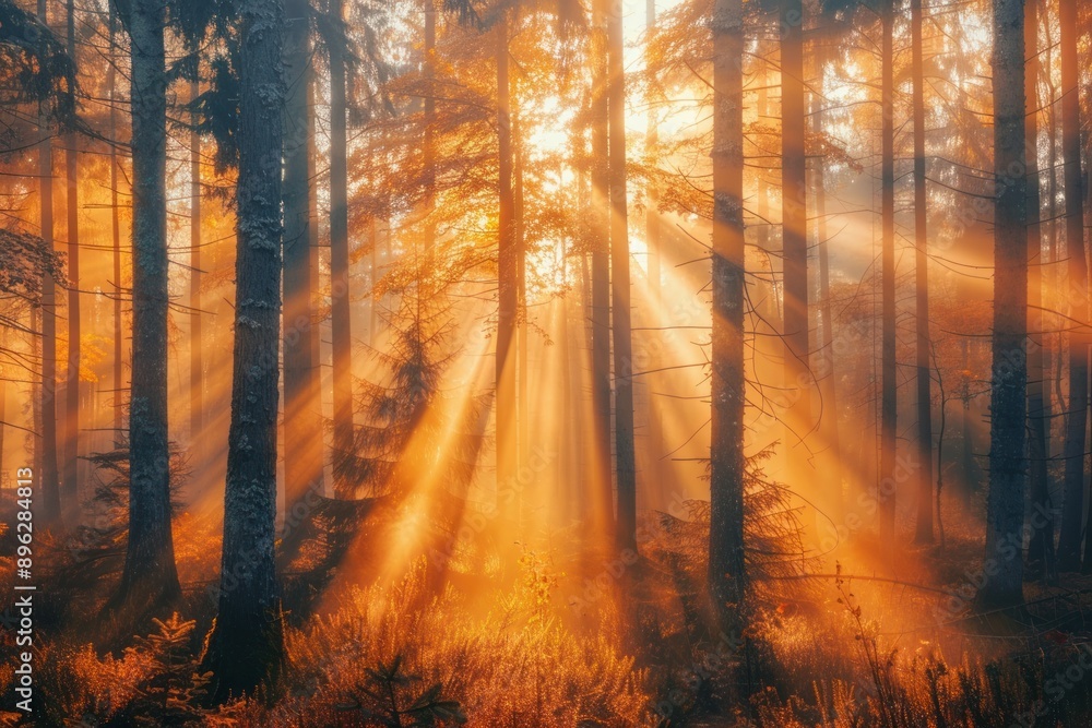 Golden Rays in a Misty Forest Golden Rays in a Misty Forest