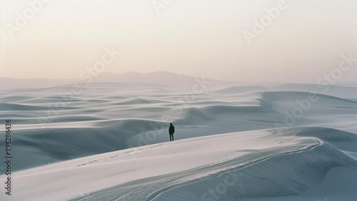 Dawn’s Solitude: A Lone Figure on Whitesand Dunes photo