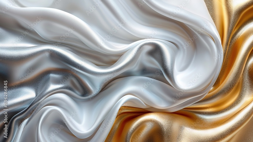 A white and gold fabric with wavy and curved lines A white and gold fabric with wavy and curved lines