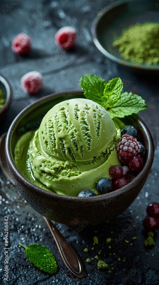 Creamy Matcha mousse ice cream, realistic details, product photography Creamy Matcha mousse ice cream, realistic details, product photography
