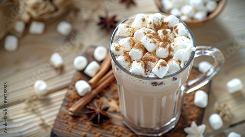 Cocoa drink with marshmallows and cinnamon 