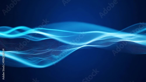 The image is of a blue wave with a dark blue background. The wave is long and has a lot of detail, making it look like it's moving