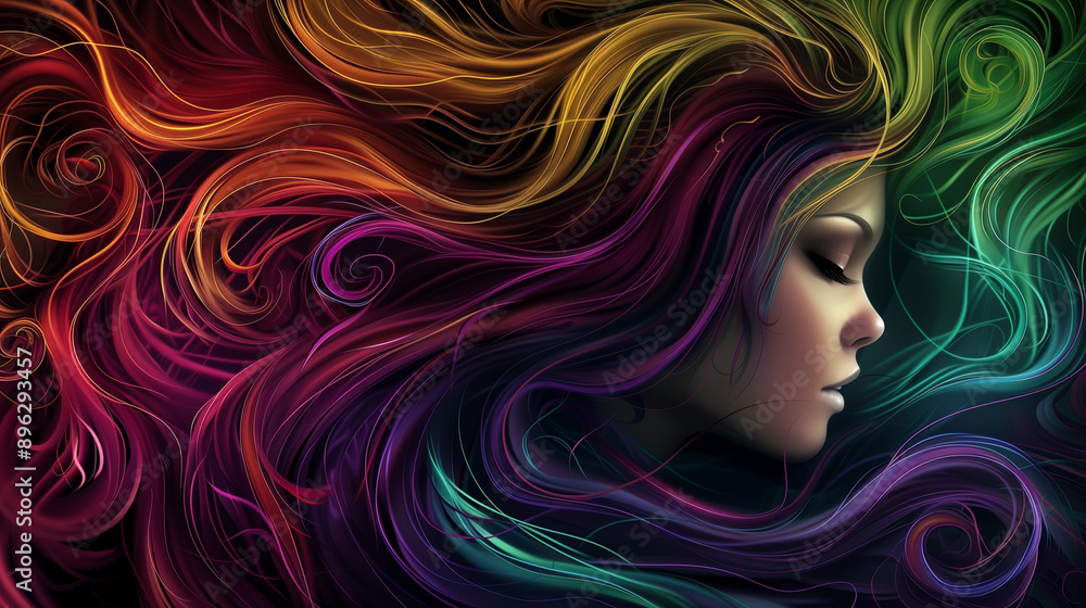 Female face with dark colorful hair Female face with dark colorful hair