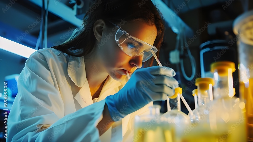 Scientist conducting an experiment in a lab, representing advanced scientific research and innovation Scientist conducting an experiment in a lab, representing advanced scientific research and innovation