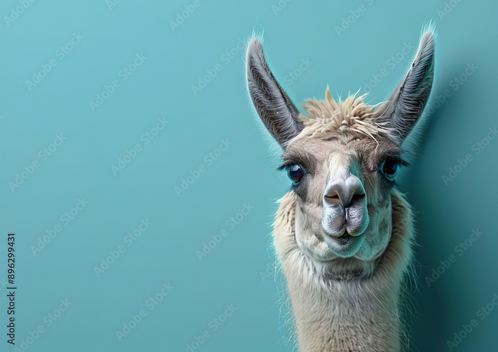 Obraz premium A Llama isolated on a Blue Background