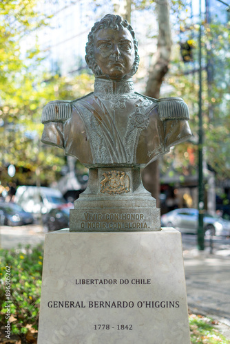 Statue of the liberator of Chile, general Bernardo O Higgins installed on the avenue of liberty in Lisbon-Portugal.