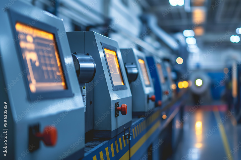 Industrial Machinery Line in Factory Setting.. Industrial Machinery Line in Factory Setting..